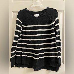 Old Navy Black and White Striped Knit Sweater, Size Large Petite